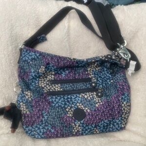 Kipling Belammie Hobo Crossbody Bag “Dotted Bouquet Blue & Purple